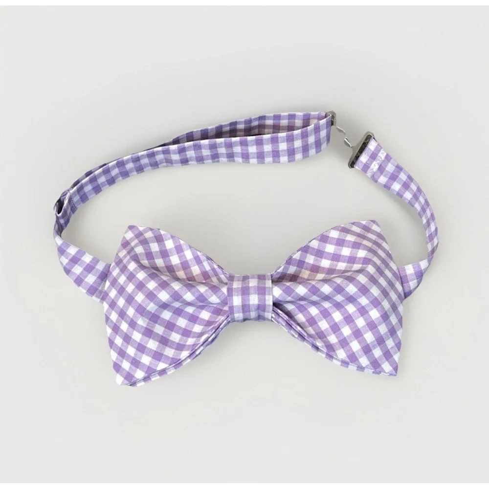 NEW Custom Mens Gingham Bow Tie Pre-tied‎ Adjustable Gift Purple/White Check
